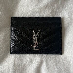 Saint Laurent Black Leather Card Holder Silver hardware